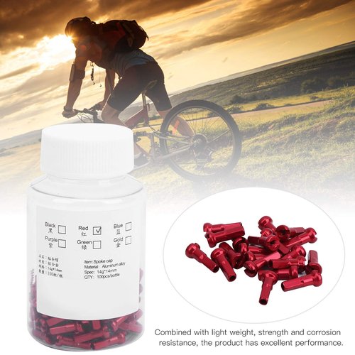 Bike Spoke Nipples, 100 Pcs Aluminum Alloy Bicycle Spoke Cap Bike Spoke Nipples Spoke Cover Cycling Accessory(Red)