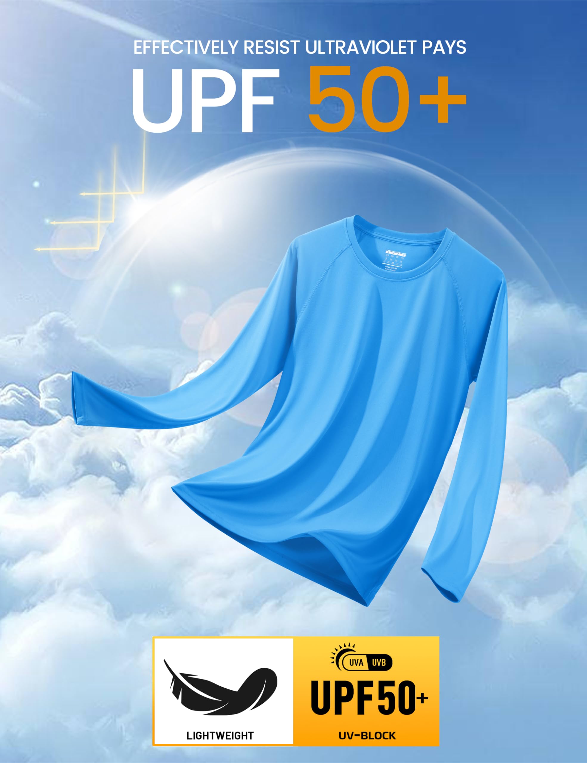 Rashguard for Men Long Sleeve Sun Protection Shirts Men Athletic T-Shirt Outdoor Shirts for Men Camping Shirts for Men Thermal Shirts for Men Azure