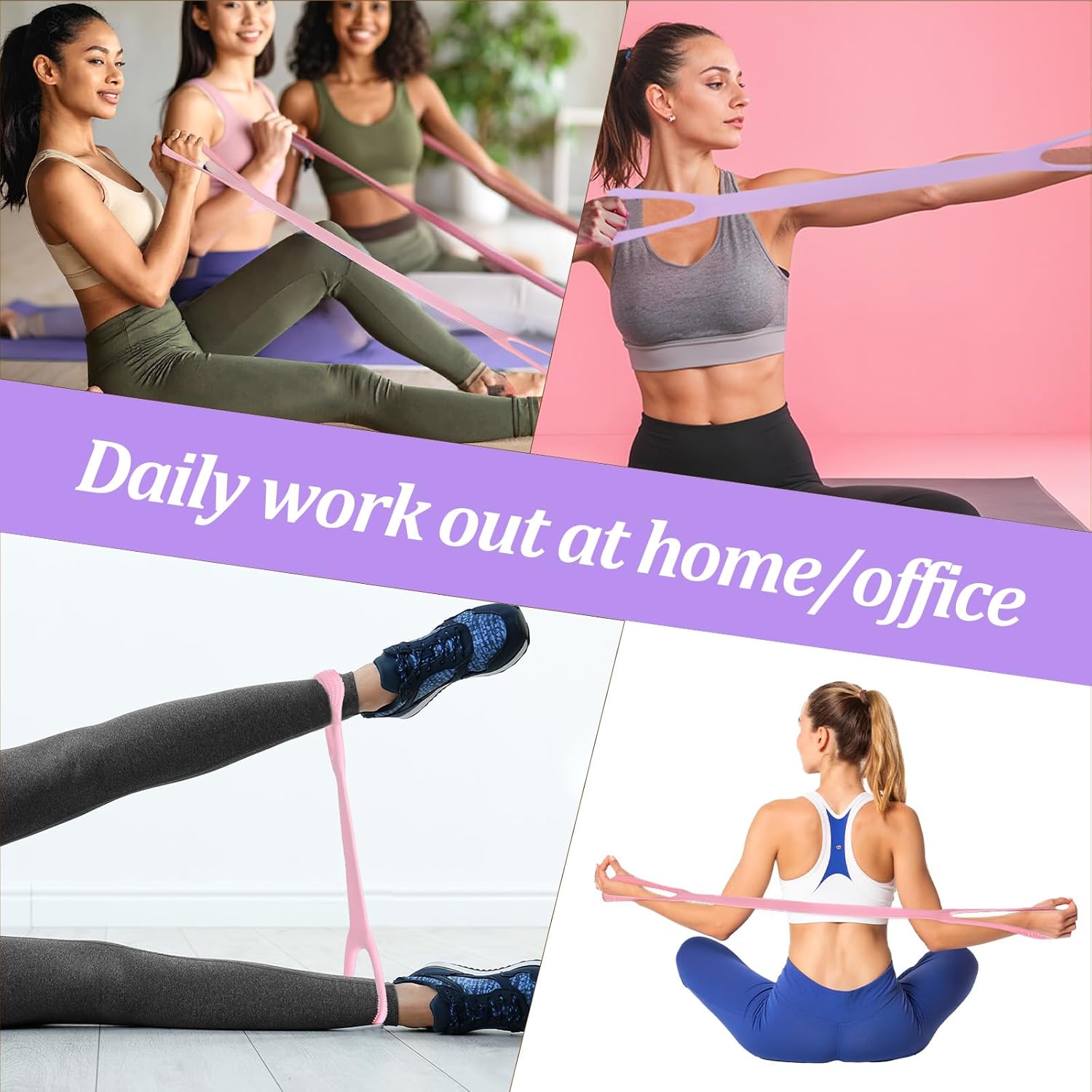 Skiennix Resistance Bands - Figure 8 Elastic Exercise Bands with Handles for Yoga & Pilates - Portable Home Gym Equipment