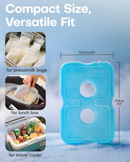 HOTOR Reusable Ice Packs for Cooler & Lunch Boxes – Slim, BPA-Free, Leakproof Gel Packs for Lunch Bag, Cooler Backpack & Travel Food Storage (4 Packs), 4.8" x 0.5" x 7.0"