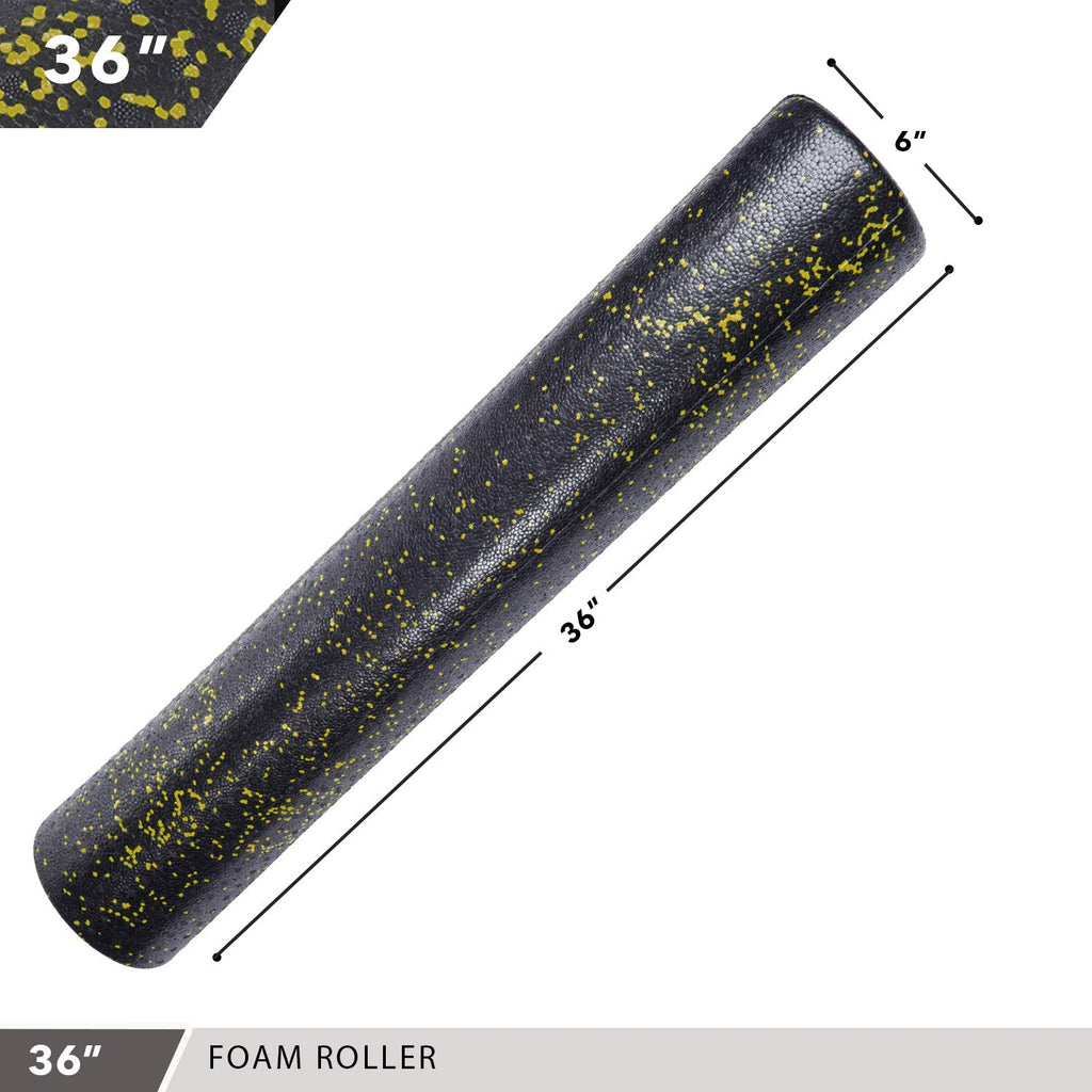 Day 1 Fitness High Density Muscle Foam Rollers - Sports Massage Rollers for Stretching, Physical Therapy, Deep Tissue, Myofascial Release - Ideal for Exercise and Pain Relief - Speckled Yellow, 36”