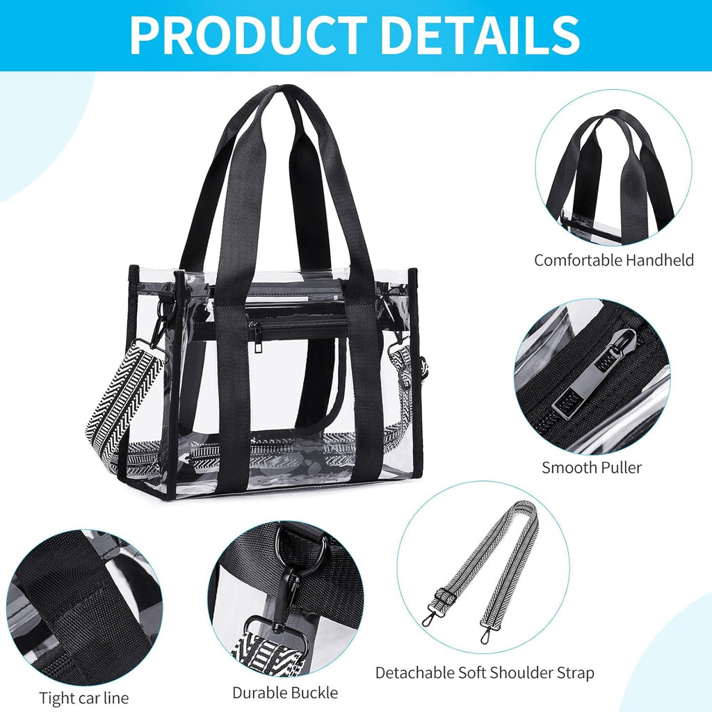 Skiennix Clear Stadium Bag - Large Transparent Tote with Inner & Outer Zipper Pockets for Events | Beach, Concerts
