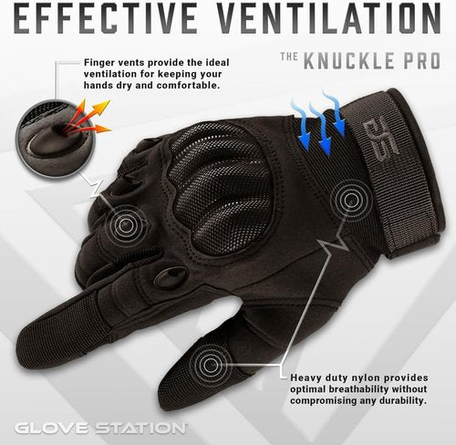 Glove Station Touchscreen Utility Gloves for Men - Hard Knuckle Protection for Motorcycle & Outdoor Work | Black X-Large