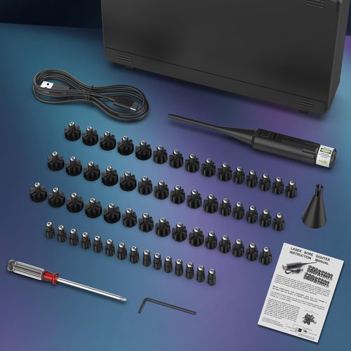 Bore Sight Laser, Professional USB Rechargeable Laser Bore Sight Kit with 64 Adapters, Fit 0.17 to 12GA Calibers, Multiple Caliber Laser Bore Sighter Powerful Support for All Gun