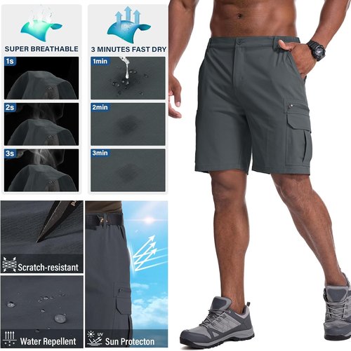 Jessie Kidden Men's Lightweight Water-Resistant Fishing & Hiking Shorts - Quick Dry, Expandable Waist