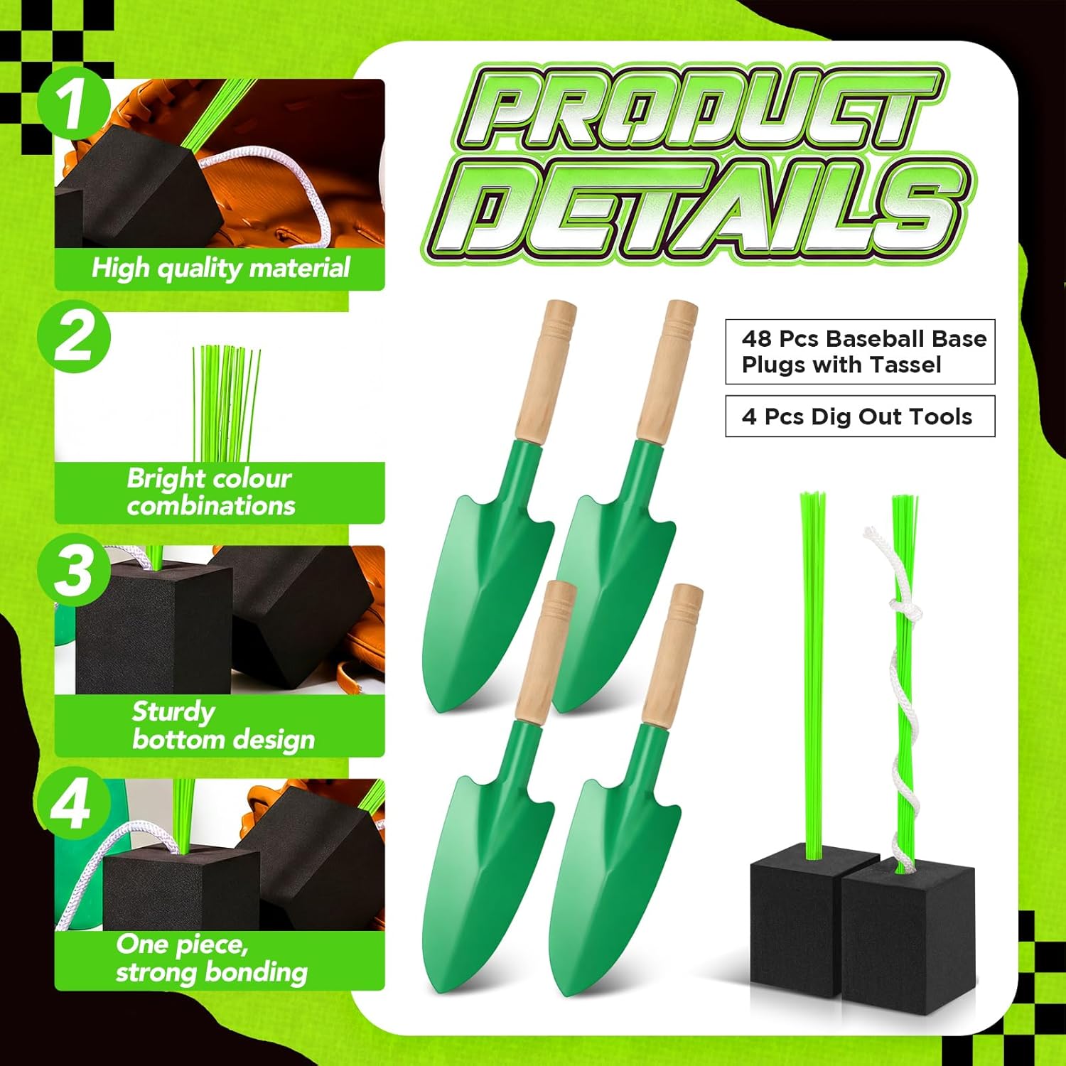 Shappy 48 Pcs Baseball Base Anchors - Heavy Duty Rubber Plugs with Tassel for Softball Drills