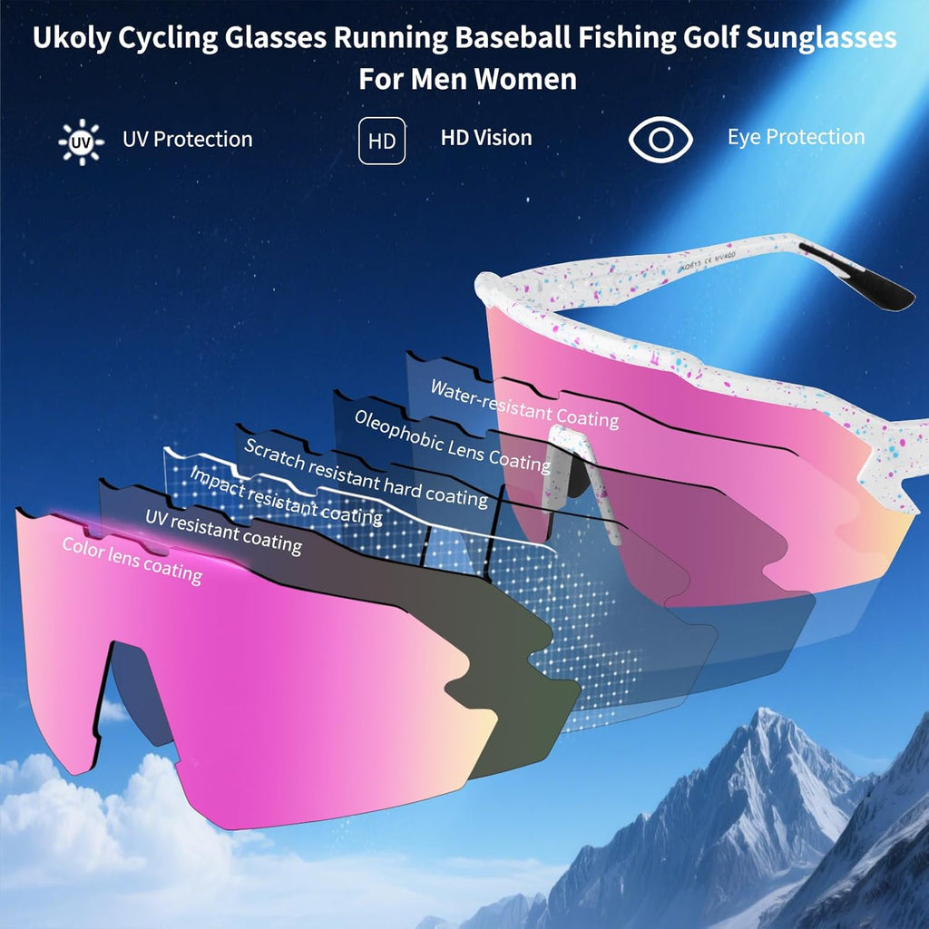 Ukoly Baseball Sunglasses - UV400 Protection Sports Eyewear for Men & Women | Lightweight TR90 Frame