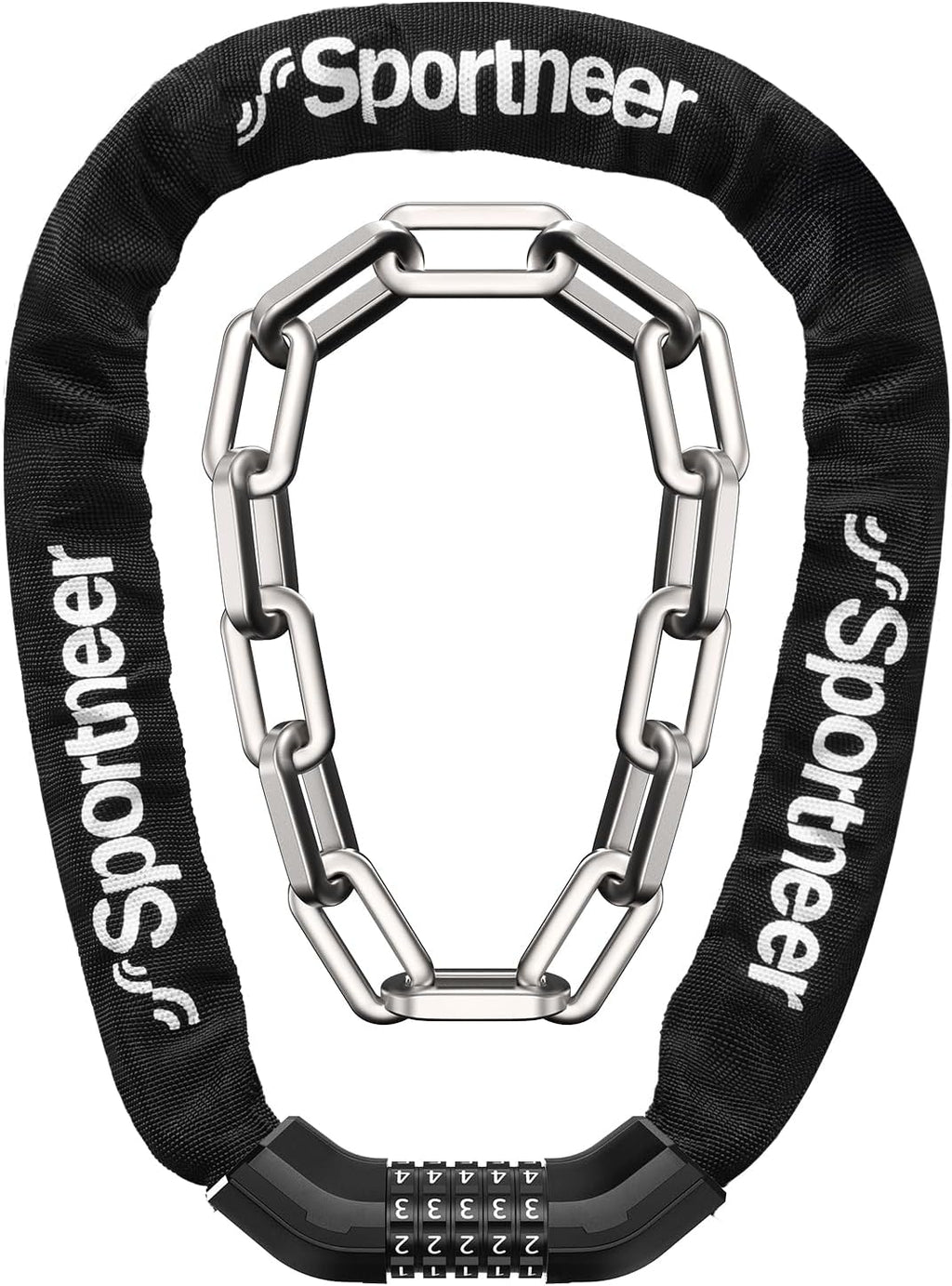 Sportneer Bike Chain Lock - Heavy-Duty 5-Digit Resettable Anti-Theft Lock | 3.2ft Length, 6mm Thickness