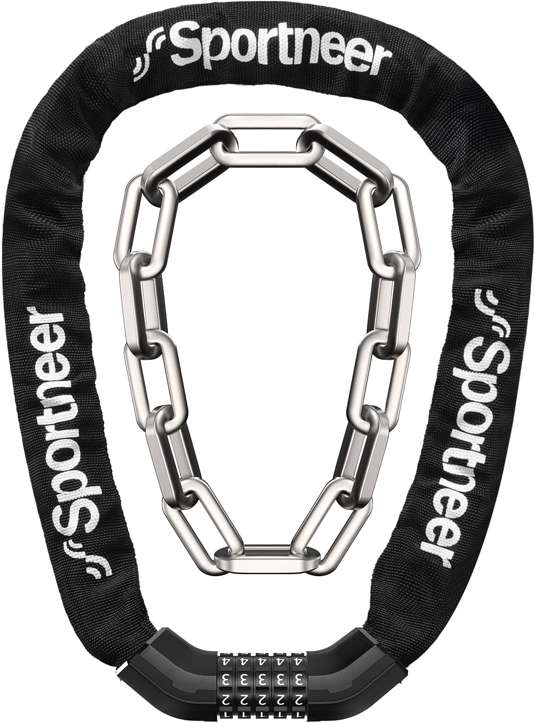 Sportneer Bike Chain Lock - Heavy-Duty 5-Digit Resettable Anti-Theft Lock | 3.2ft Length, 6mm Thickness
