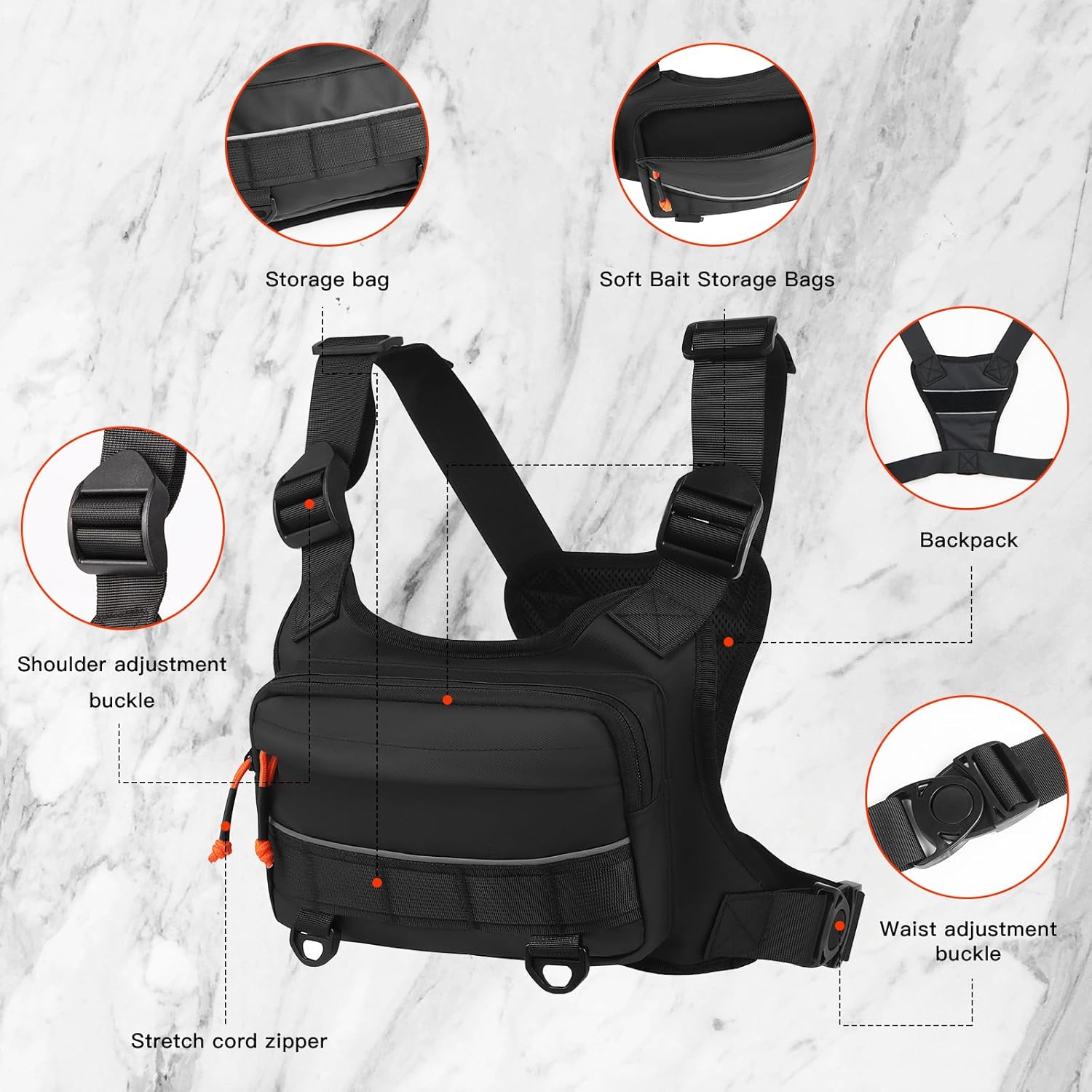 Skiennix Chest Bag - Water-Resistant Running Pack with Ample Storage | Unisex Black Design