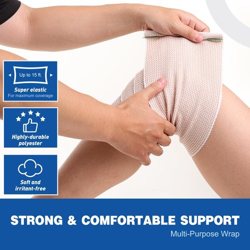 AZEN Premium 12 Pack Elastic Bandage Wrap 6 Inch, Compression Wrap Bandage for Legs, Ankle, Knee, Tummy, Body, Latex-Free, Lymphedema Wraps for Legs