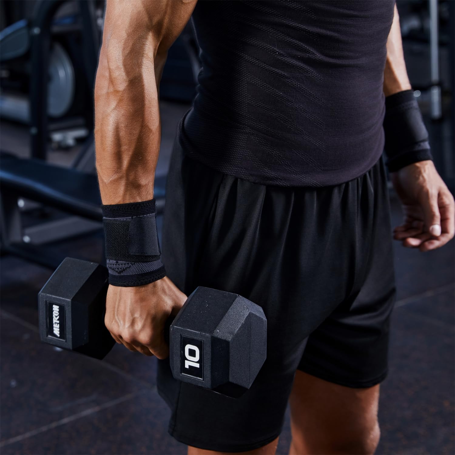 YUNYILAN Wrist Brace - Compression Support Sleeves for Carpal Tunnel & Tendonitis Relief | Black, Medium (2 Pack)