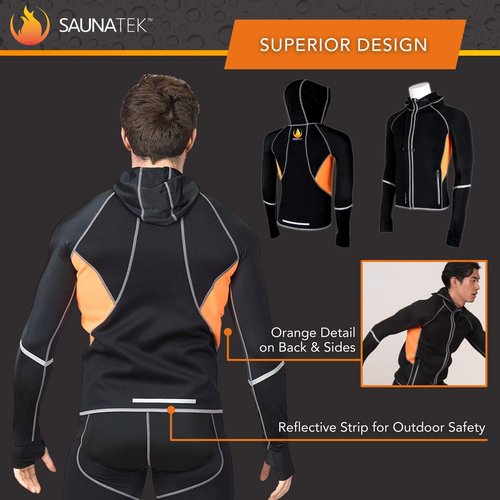 SaunaTek Men's Sauna Hooded Jacket Sweat Suit for Exercise and Heat Training, Neoprene, X-Large