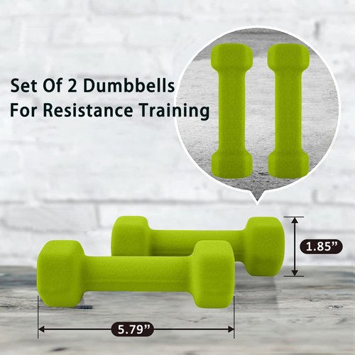 doubob Weights Dumbbells set of 2 Fitness for Man Woman Home Gym Health Exercise 2LB Green Rubber Hex Dumb Bells