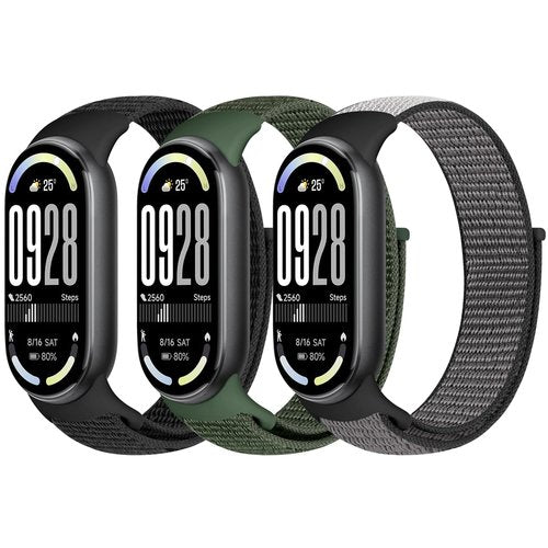 Bcuckood Nylon Sport Band Compatible with Xiaomi Smart Band 10/9/8 for Women Men, Soft Adjustable Breathable Sport Loop Watch Strap Replacement Wristband for Xiaomi Mi Band 10/9/8, 3pcs