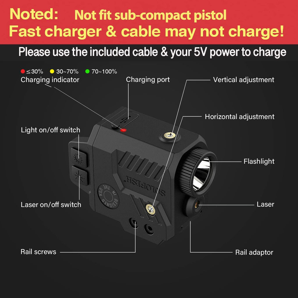 Solofish Pistol Light Laser Combo - 800 Lumens Tactical Light with Strobe Function | Fits Rail Guns
