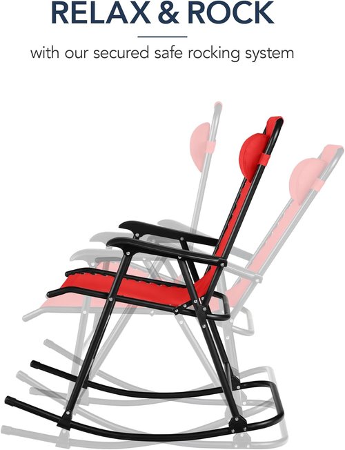 Best Choice Products Zero Gravity Rocking Chair - Folding Reclining Patio Lounge Chair with Adjustable Pillow - Crimson Red