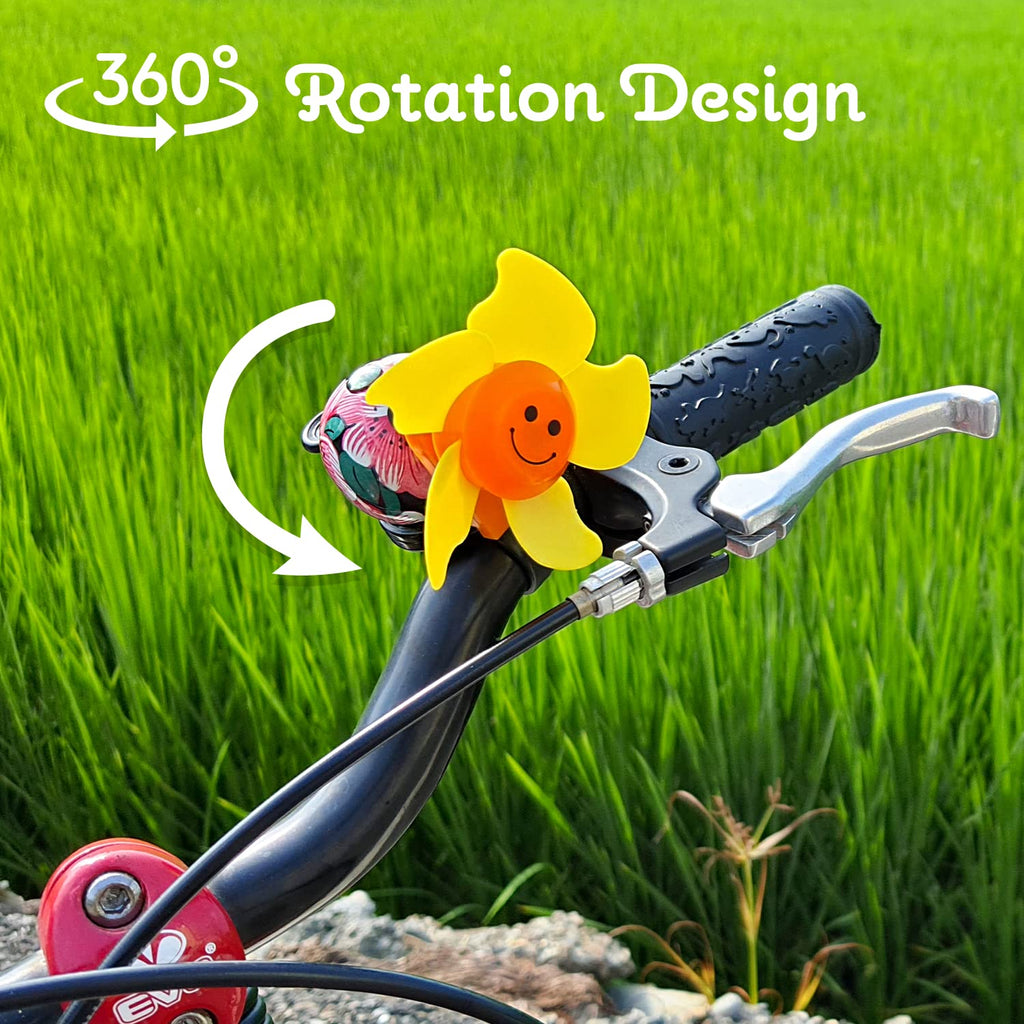 ONIPAX Sun Smile Windmill Bike Bell Flower Propeller for Adults or Kids Boys Girls Mountain/Road Bike/Scooters