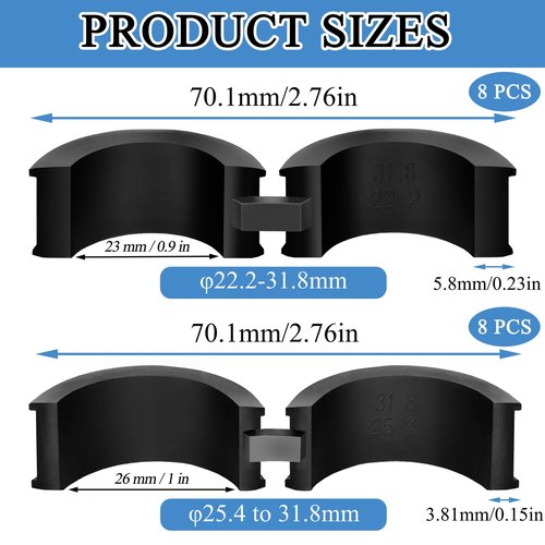 TiciKim 16 Pcs Bicycle Handlebar Rubber Gasket Fits 22.2/25.4 to 31.8 mm Bike Handlebar Extender Anti-Vibration Non-Slip Lightweight Durable Handlebar Stem Shim Spacer Adapters