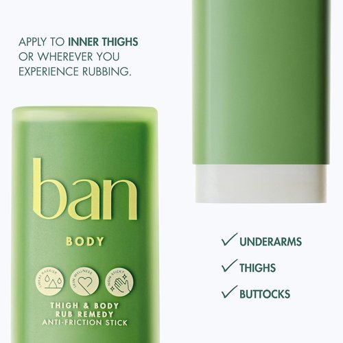 Ban Thigh & Body Anti-Friction Balm - Prevent Chafing & Skin Irritation | Unscented, 1.4 Oz
