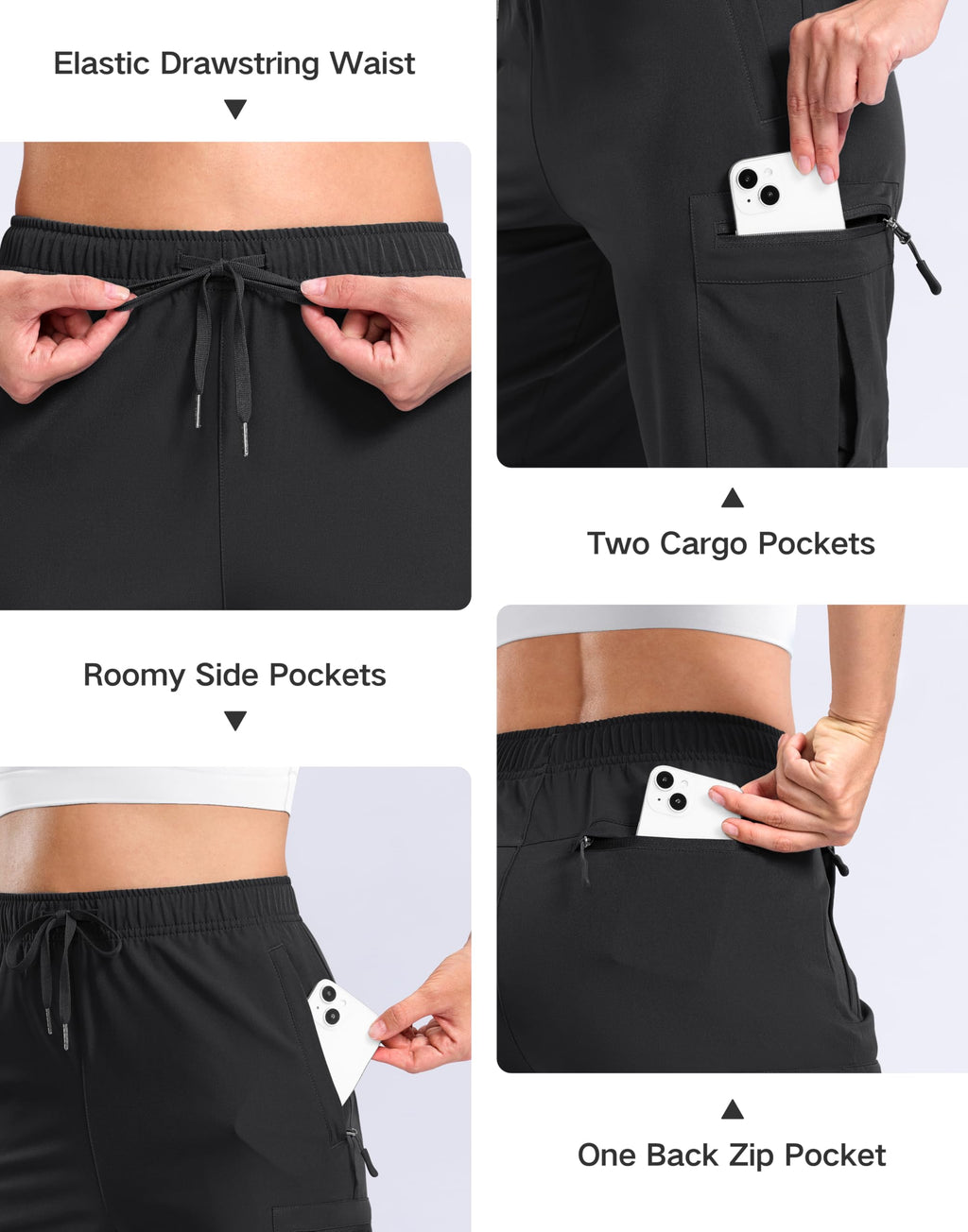 SANTINY Women's 7"/9" Lightweight Hiking Cargo Shorts with 5 Zipper Pockets Quick Dry Summer Long Travel Golf Short for Women (Black_L)
