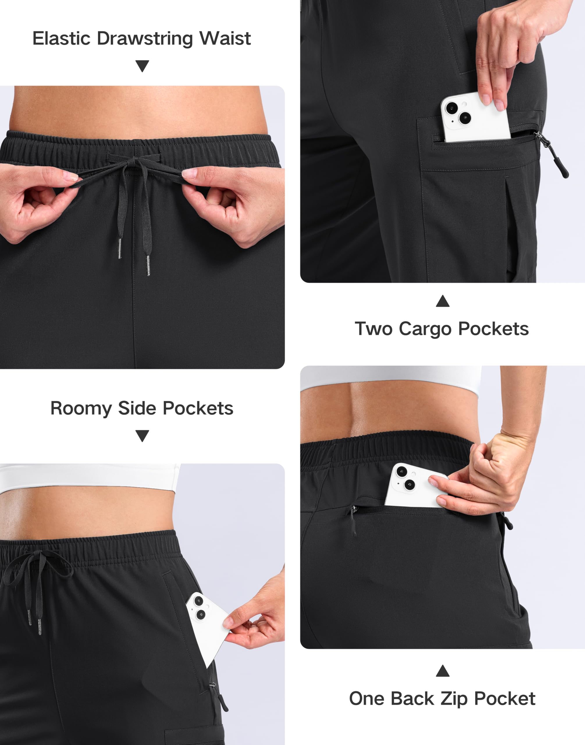 SANTINY Women's 7"/9" Lightweight Hiking Cargo Shorts with 5 Zipper Pockets Quick Dry Summer Long Travel Golf Short for Women (Black_L)