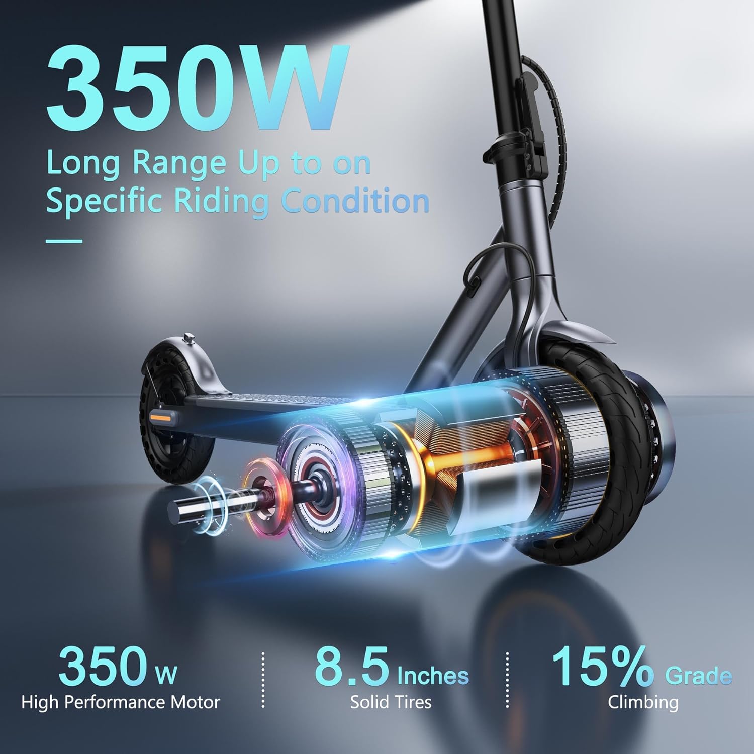 VOLPAM Electric Scooter - 350W Motor, 19 MPH Speed, 21 Miles Range, Portable Design with Smart App & Double Braking System