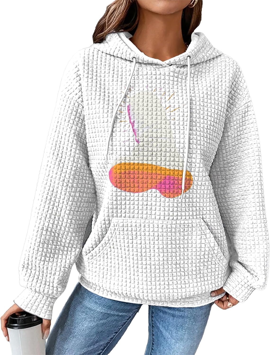 Skiennix Women's Comfy White Sweatshirt - Plus Size Long Sleeve Crewneck Hoodie for Sports & Hiking