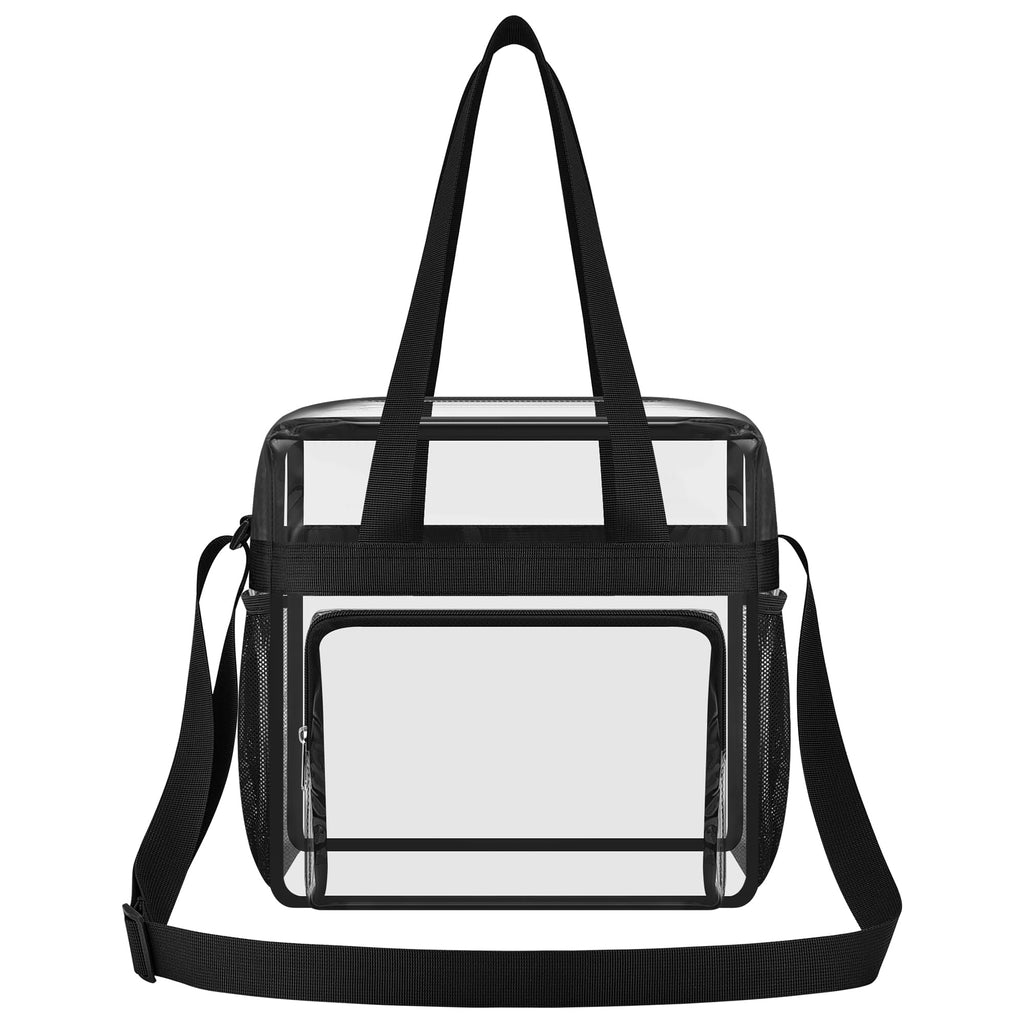 XCU Clear Bag for Stadium Events Clear Tote Bag for Women & Men 12x6x12 Clear Stadium Bag with Zipper Pocket Lunch Bags for Work Sports Games Concert Gym, Black