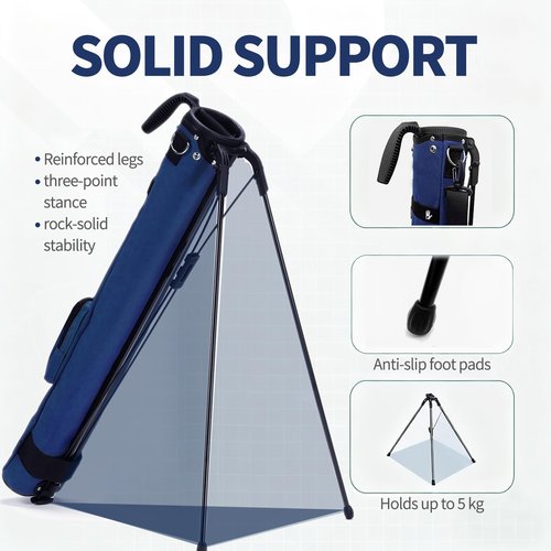 Camboke Lightweight Golf Stand Bag, Portable and Durable Golf Carry Bag with Padded Strap and Pocket, Sunday Bag for The Driving Range, 2-Way Divider Practice Bag for Men and Women (Navy Blue)