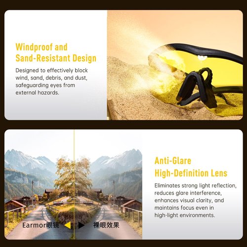 EARMOR Shooting Glasses - UV400 Protection, Anti-Fog & Windproof | 3 Lens Colors Available