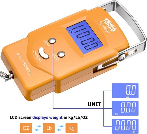 Dr.meter Fishing Scale - 110lb Digital Luggage Scale with Backlit LCD Display & Measuring Tape | Compact & Portable Gift for Men