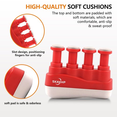 Hand Exerciser - Improves flexibility and strength in fingers, hands, and forearms - Adjustable tension for each finger - Simulated guitar strings help develop calluses - Comfortable workout - Red and white