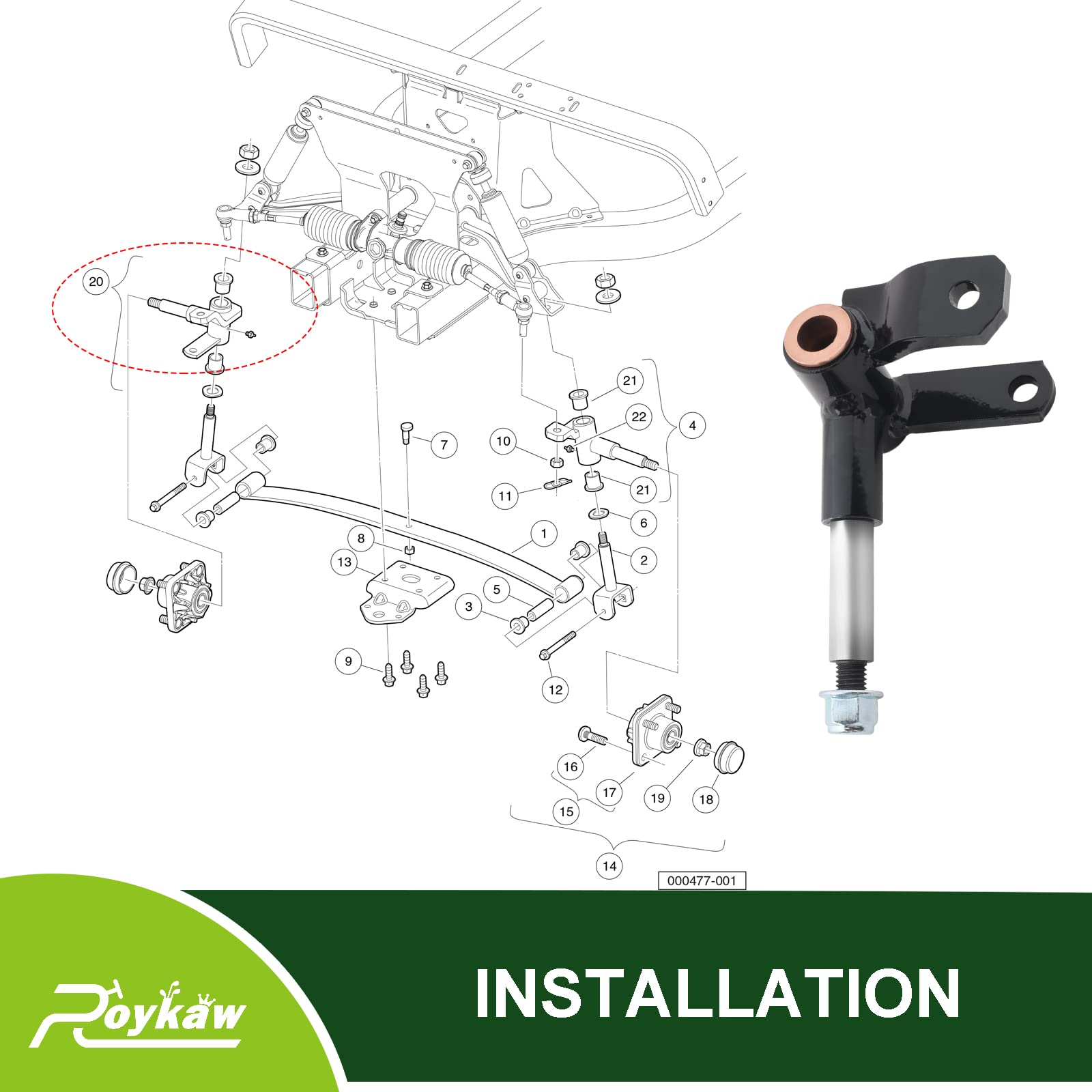 Roykaw Golf Cart Spindle Assembly for Club Car Precedent 2004-up Gas and Electric Models, Passenger Side, Replaces OEM # 1022878-01, 1036387-02