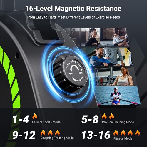 Dripex Rowing Machine - Upgraded Magnetic Rower with 350 LBS Capacity | 16 Resistance Levels & LCD Monitor