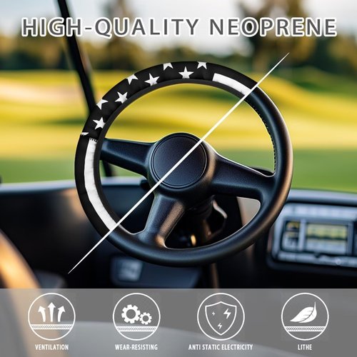 Oramclsy Black American Flag Golf Cart Steering Wheel Covers Anti Slip Small Steering Wheel Cover Universal Stretchable Golf Cart Accessories 13 Inch 14 Inch