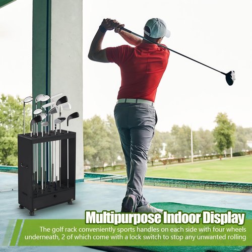 Silipull 27 Hole Golf Club Stand Holder Wooden Golf Club Organizer Putter Display Rack with Storage Drawer and Wheel for Indoor Home Office Simulator Garage(Black)
