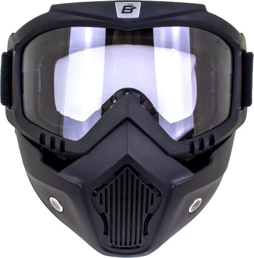 Birdz Eyewear Skylark Motorcycle Goggles - Removable Face Mask, Black Frames, Mirror Lens