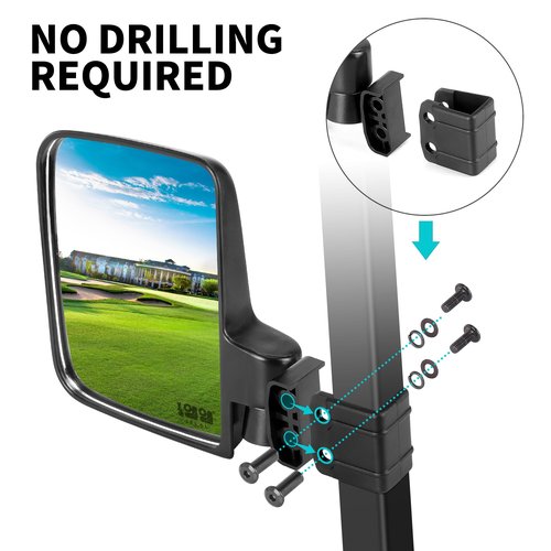 10L0L Golf Cart Rear Seat Kit Arm Rest Set with Cup Holder and Golf Cart Mirror, No-Drilling Side Rear View Mirror Compatible with EZGO Club Car Yamaha Golf Cart and Others