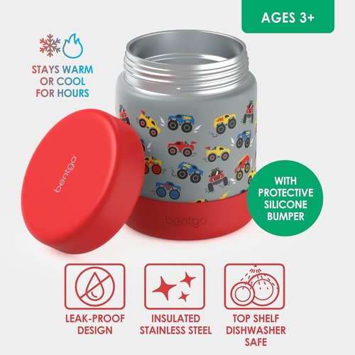 Bentgo Kids Stainless Steel Food Jar - 11oz Leak-Proof Insulated Container for Hot or Cold Food | Dishwasher Safe, Ages 3+ (Trucks)