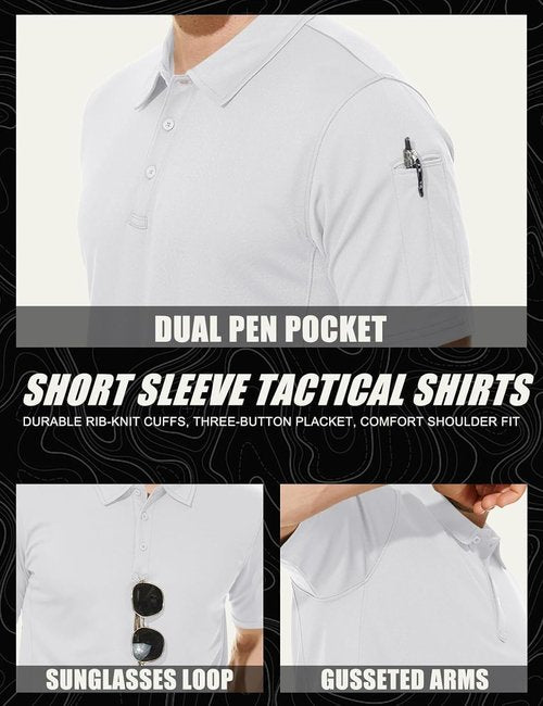 MAGCOMSEN Men's Polo Shirt - Quick Dry Tactical Performance | Short Sleeve Pique Golf Shirt