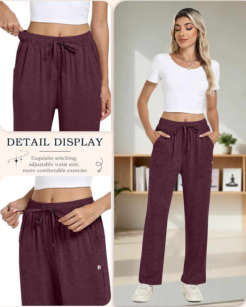 Neer 3 Pack Women's Wide Leg Sweatpants with Pockets - Black, Wine, Midnight Blue