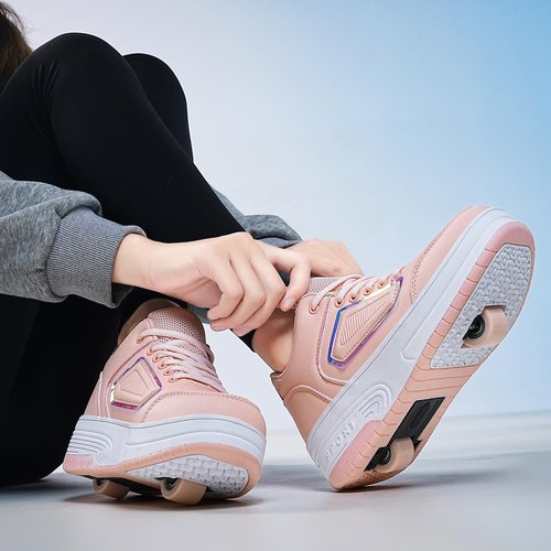 HOVERKICKES Kids Roller Skate Shoes with Detachable Wheels Roller Sneakers for Boys Girls Deformation Wheeled Shoes ﻿