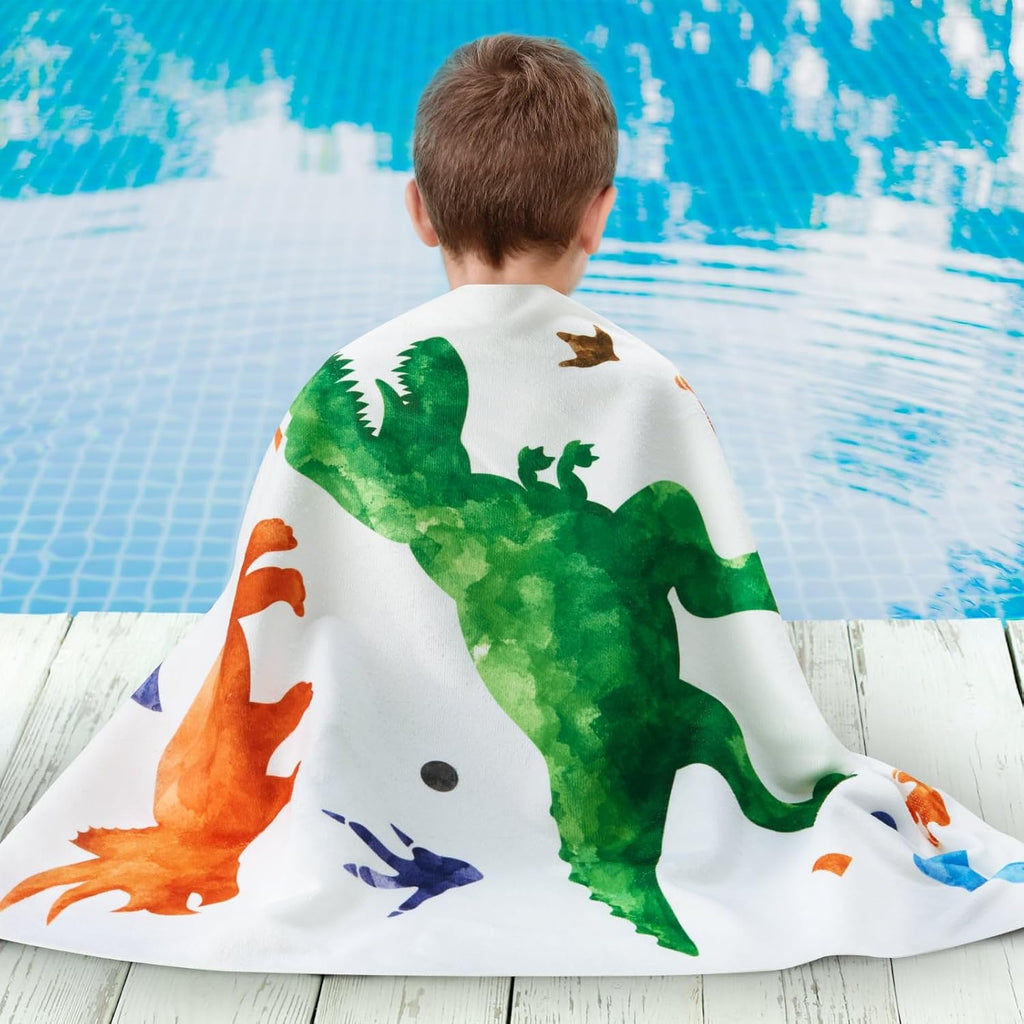 WERNNSAI Dinosaur Kids Beach Towel - Quick-Dry, Ultra-Absorbent, 30” x 60” for Boys | Perfect for Pool & Travel