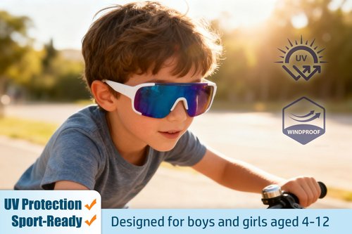 LOOVILEN 2-Pack Kids Youth Baseball Sunglasses for Boys Girls 4-12 - Unbreakable Solid Arm Sports Shades UV400 Protection Goggles Green Blue Silver