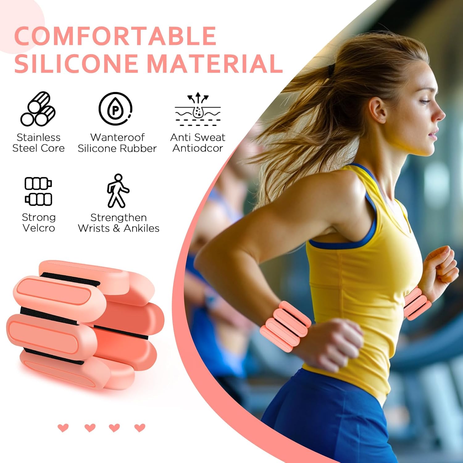 Skiennix Adjustable Wrist & Ankle Weights - Premium Silicone Bracelets for Yoga & Home Workouts | Set of 2 (1 lb Each)
