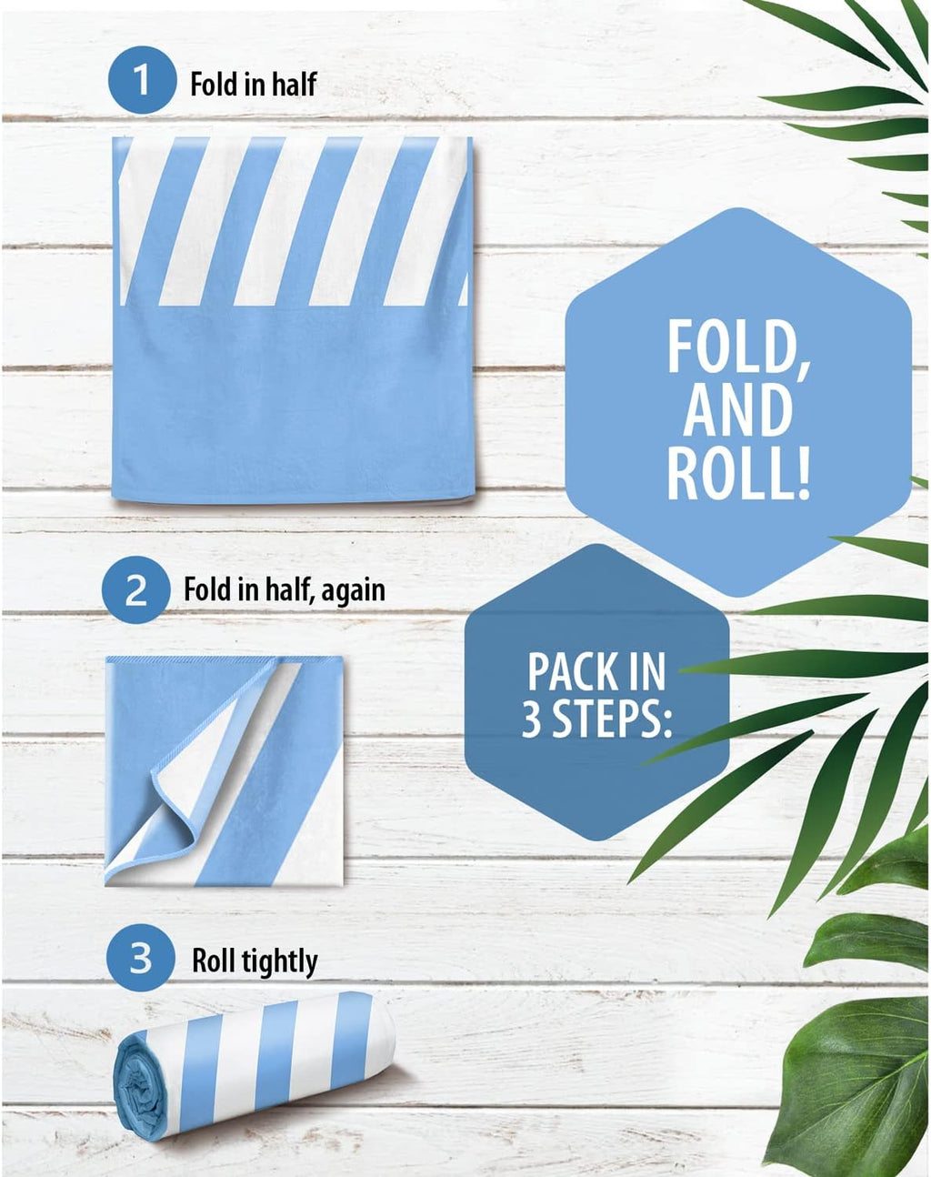VENTURE 4TH Microfiber Beach Towel - Quick-Dry, Compact & Sand-Free | Sky Blue Stripes, 35x78 Inches