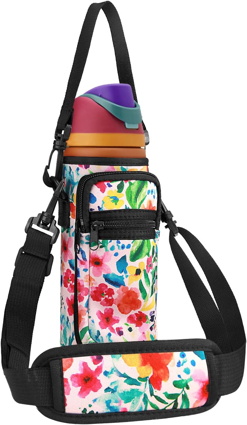 Owala | Neoprene Water Bottle Holder Bag - Adjustable Shoulder Strap & Cell Phone Pocket - 24 oz