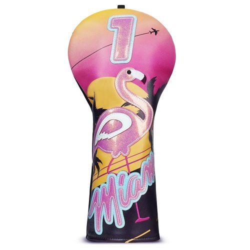LZFAN Golf Club Head Covers Driver Fairway Wood Hybrid Golf Club Headcover Leather Protector Heavy Embroidered Colorful Jellyfish (Flamingos at Sunset)