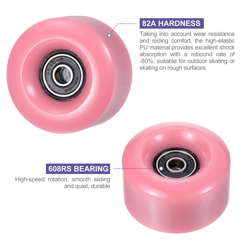 PATIKIL 8 Pack Roller Skate Wheels Outdoor 58mmx32mm Quad Roller Skate Wheels with ABEC-9 Bearing, 82A PU Roller Wheels & 2 Toe Stoppers for Double Row Skate Skateboard Indoor, Pink